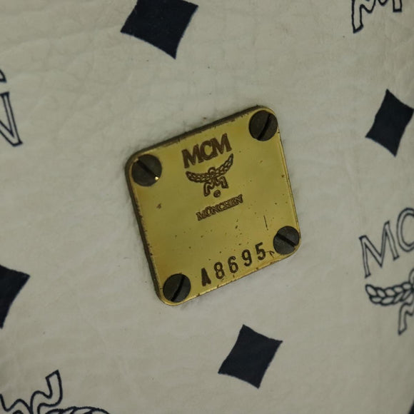 MCM Logogram Vicetos Hand Bag PVC Leather 2way White Gold Auth BA3660