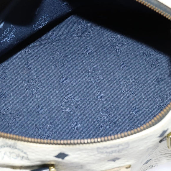 MCM Logogram Vicetos Hand Bag PVC Leather 2way White Gold Auth BA3660