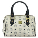 MCM Logogram Vicetos Hand Bag PVC Leather 2way White Gold Auth BA3660-13