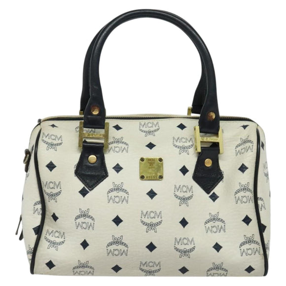 MCM Logogram Vicetos Hand Bag PVC Leather 2way White Gold Auth BA3660