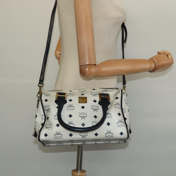 MCM Logogram Vicetos Hand Bag PVC Leather 2way White Gold Auth BA3660
