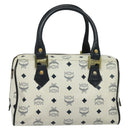 MCM Logogram Vicetos Hand Bag PVC Leather 2way White Gold Auth BA3660-2