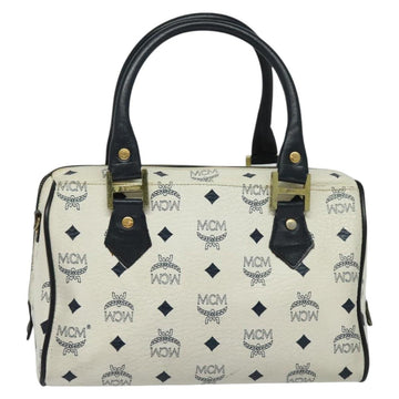 MCM Logogram Vicetos Hand Bag PVC Leather 2way White Gold Auth BA3660 - 0