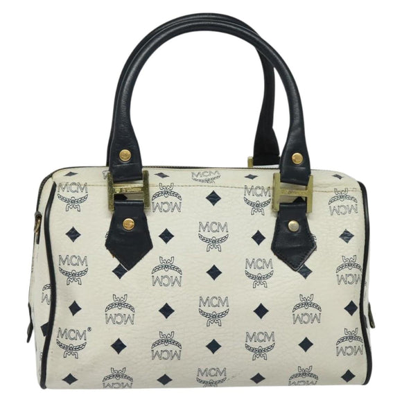 MCM Logogram Vicetos Hand Bag PVC Leather 2way White Gold Auth BA3660