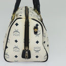 MCM Logogram Vicetos Hand Bag PVC Leather 2way White Gold Auth BA3660-3