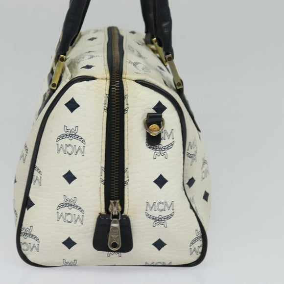 MCM Logogram Vicetos Hand Bag PVC Leather 2way White Gold Auth BA3660