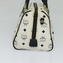 MCM Logogram Vicetos Hand Bag PVC Leather 2way White Gold Auth BA3660-4