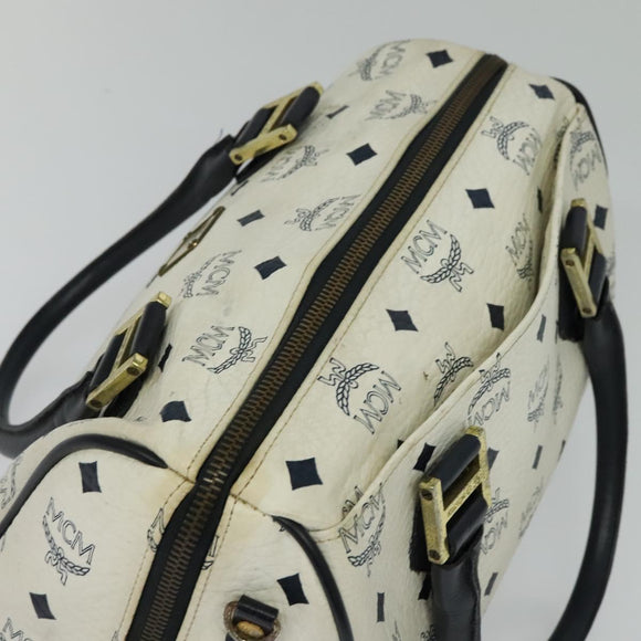 MCM Logogram Vicetos Hand Bag PVC Leather 2way White Gold Auth BA3660