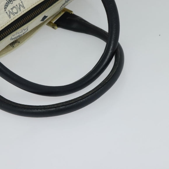 MCM Logogram Vicetos Hand Bag PVC Leather 2way White Gold Auth BA3660