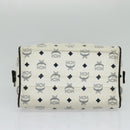 MCM Logogram Vicetos Hand Bag PVC Leather 2way White Gold Auth BA3660-5