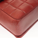 CHANEL Choco Bar Chain Shoulder Bag Lamb Skin Red Silver CC Auth BA3678-14