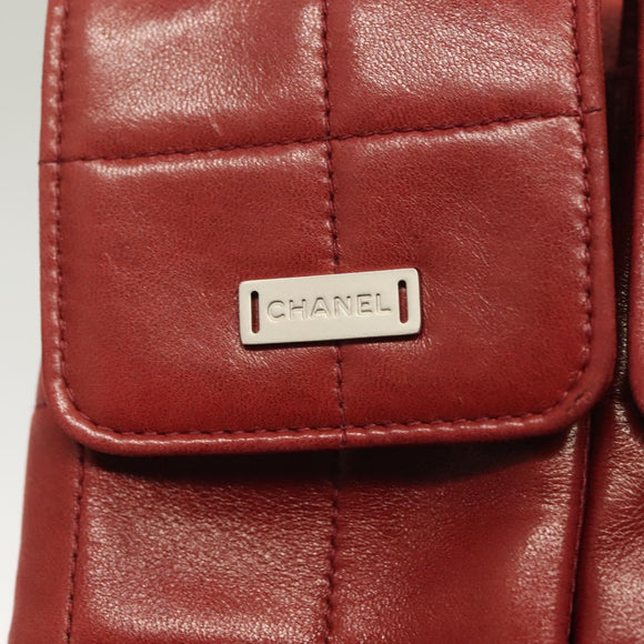 CHANEL Choco Bar Chain Shoulder Bag Lamb Skin Red Silver CC Auth BA3678