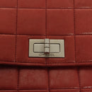 CHANEL Choco Bar Chain Shoulder Bag Lamb Skin Red Silver CC Auth BA3678-18