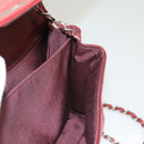CHANEL Choco Bar Chain Shoulder Bag Lamb Skin Red Silver CC Auth BA3678-23