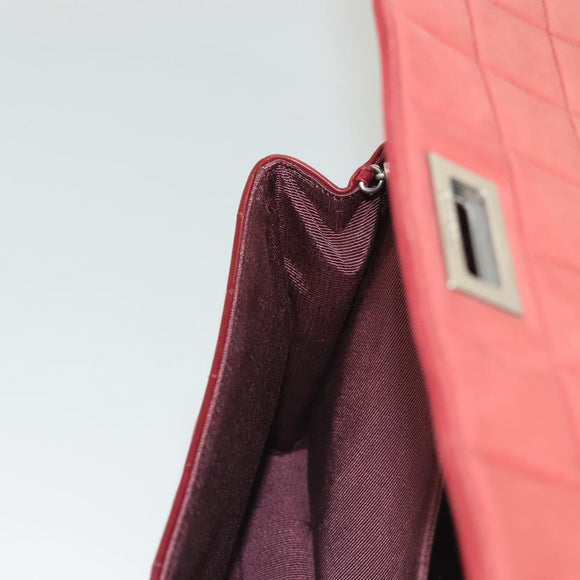 CHANEL Choco Bar Chain Shoulder Bag Lamb Skin Red Silver CC Auth BA3678