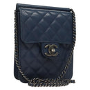 CHANEL Chain Shoulder Bag Lamb Skin Blue CC Auth BA3679-1