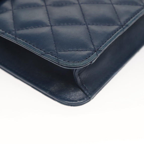 CHANEL Chain Shoulder Bag Lamb Skin Blue CC Auth BA3679