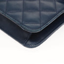 CHANEL Chain Shoulder Bag Lamb Skin Blue CC Auth BA3679-15