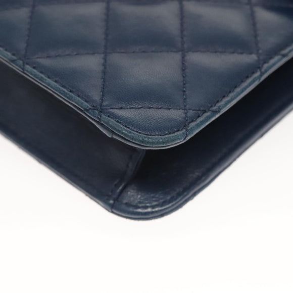 CHANEL Chain Shoulder Bag Lamb Skin Blue CC Auth BA3679