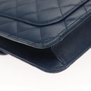 CHANEL Chain Shoulder Bag Lamb Skin Blue CC Auth BA3679-16