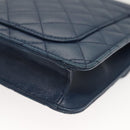 CHANEL Chain Shoulder Bag Lamb Skin Blue CC Auth BA3679-17