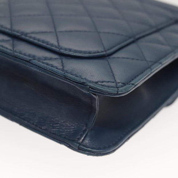 CHANEL Chain Shoulder Bag Lamb Skin Blue CC Auth BA3679