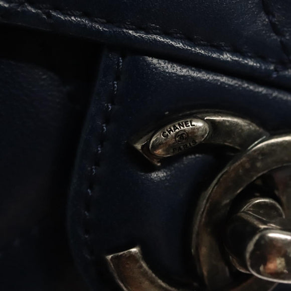 CHANEL Chain Shoulder Bag Lamb Skin Blue CC Auth BA3679