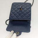 CHANEL Chain Shoulder Bag Lamb Skin Blue CC Auth BA3679-10
