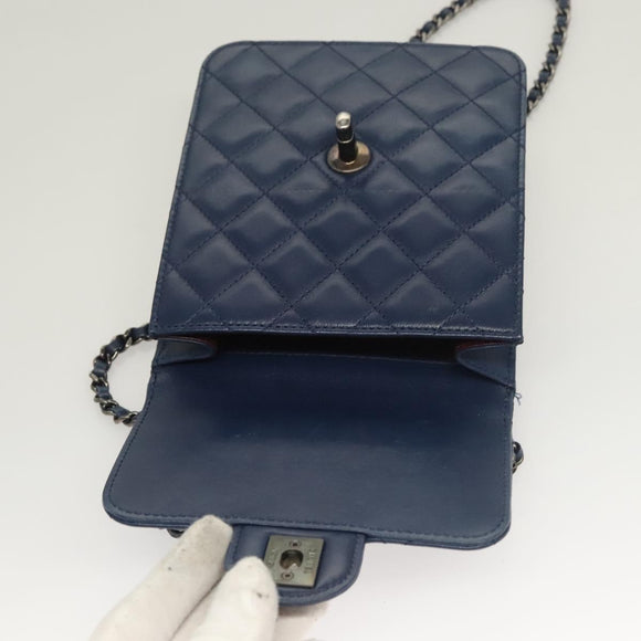 CHANEL Chain Shoulder Bag Lamb Skin Blue CC Auth BA3679