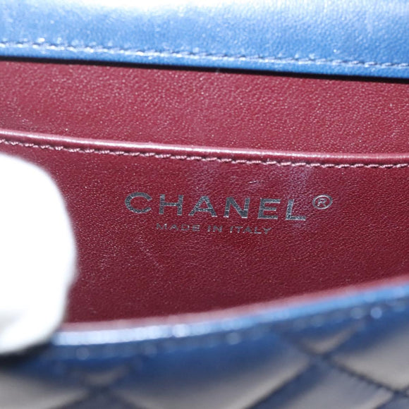 CHANEL Chain Shoulder Bag Lamb Skin Blue CC Auth BA3679