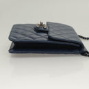 CHANEL Chain Shoulder Bag Lamb Skin Blue CC Auth BA3679-3