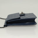 CHANEL Chain Shoulder Bag Lamb Skin Blue CC Auth BA3679-4