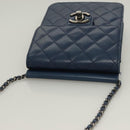 CHANEL Chain Shoulder Bag Lamb Skin Blue CC Auth BA3679-6