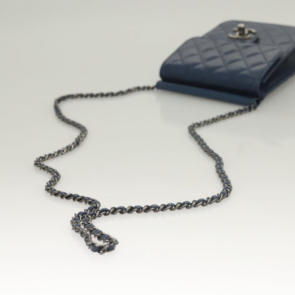 CHANEL Chain Shoulder Bag Lamb Skin Blue CC Auth BA3679