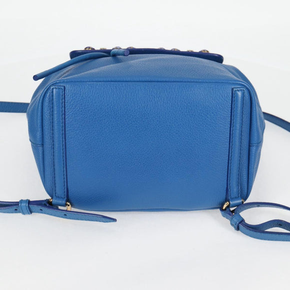 DOLCE&GABBANA Rhinestone Backpack Leather Blue Gold Auth BA3681V