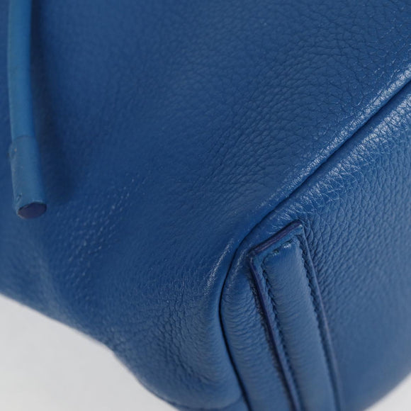 DOLCE&GABBANA Rhinestone Backpack Leather Blue Gold Auth BA3681V