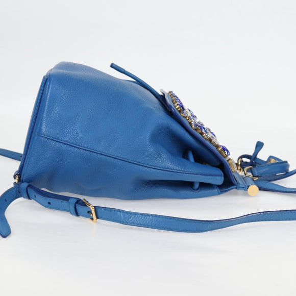 DOLCE&GABBANA Rhinestone Backpack Leather Blue Gold Auth BA3681V