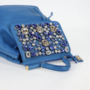 DOLCE&GABBANA Rhinestone Backpack Leather Blue Gold Auth BA3681V-7