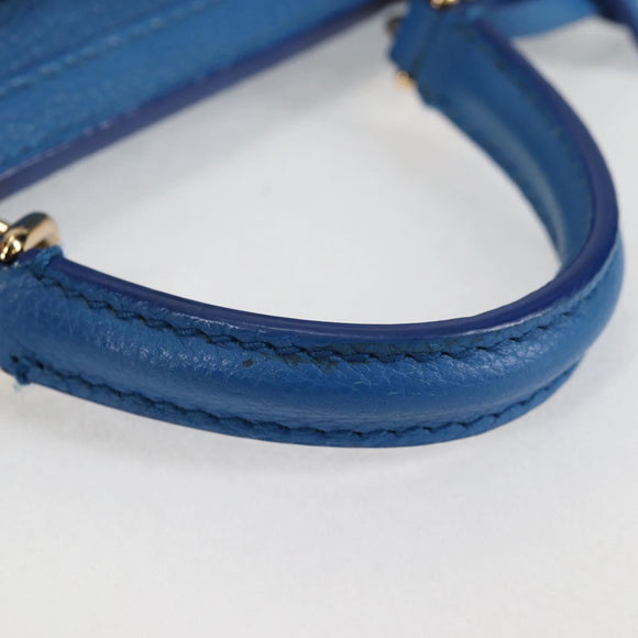 DOLCE&GABBANA Rhinestone Backpack Leather Blue Gold Auth BA3681V