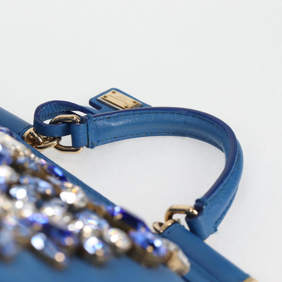 DOLCE&GABBANA Rhinestone Backpack Leather Blue Gold Auth BA3681V