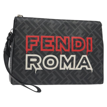FENDI Zucca Canvas Clutch Bag PVC Black Silver Auth BA3687M