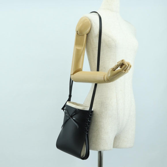LOEWE Anagram Ikebana Shoulder Bag Leather Black Gold Auth BA3690