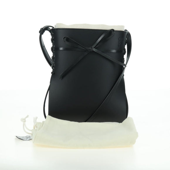 LOEWE Anagram Ikebana Shoulder Bag Leather Black Gold Auth BA3690