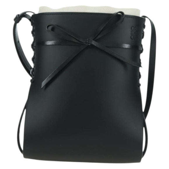 LOEWE Anagram Ikebana Shoulder Bag Leather Black Gold Auth BA3690