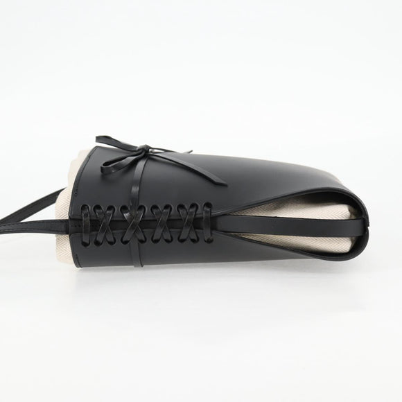 LOEWE anagram Ikebana Shoulder Bag Leather Black Gold Auth BA3690M