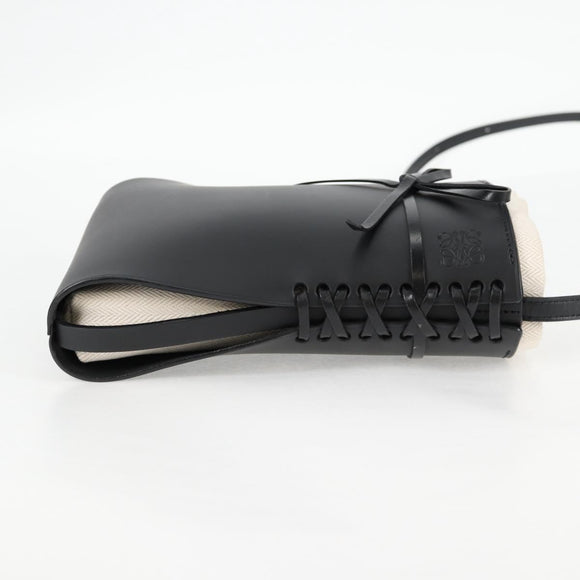 LOEWE anagram Ikebana Shoulder Bag Leather Black Gold Auth BA3690M