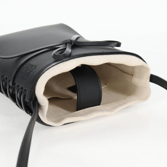 LOEWE anagram Ikebana Shoulder Bag Leather Black Gold Auth BA3690M