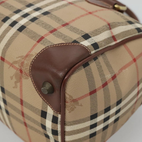 Burberrys Nova Check Hand Bag PVC Beige Gold Auth BA3694