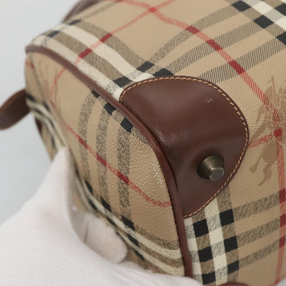 Burberrys Nova Check Hand Bag PVC Beige Gold Auth BA3694