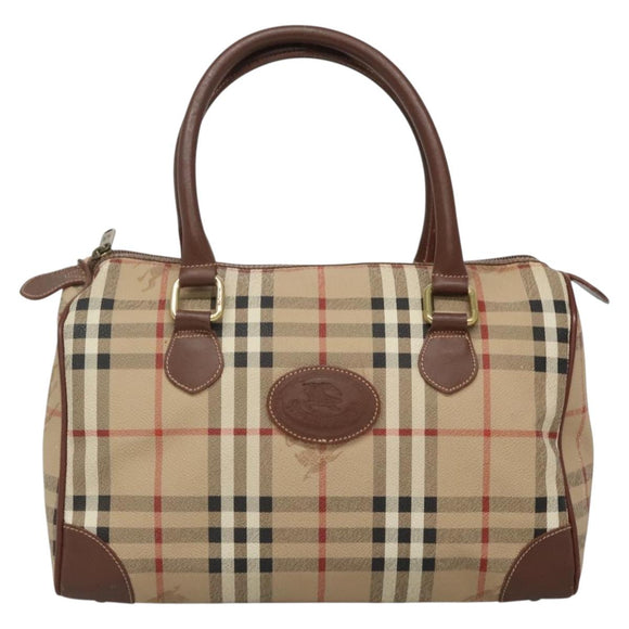 Burberrys Nova Check Hand Bag PVC Beige Gold Auth BA3694